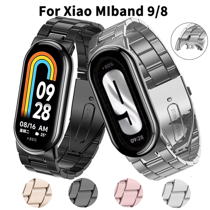 Stainless Steel Strap For Xiaomi Mi Band 9 8 Smartband Business Metal Band Bracelet Watchband For Xiaomi Band 9 8 Accessories