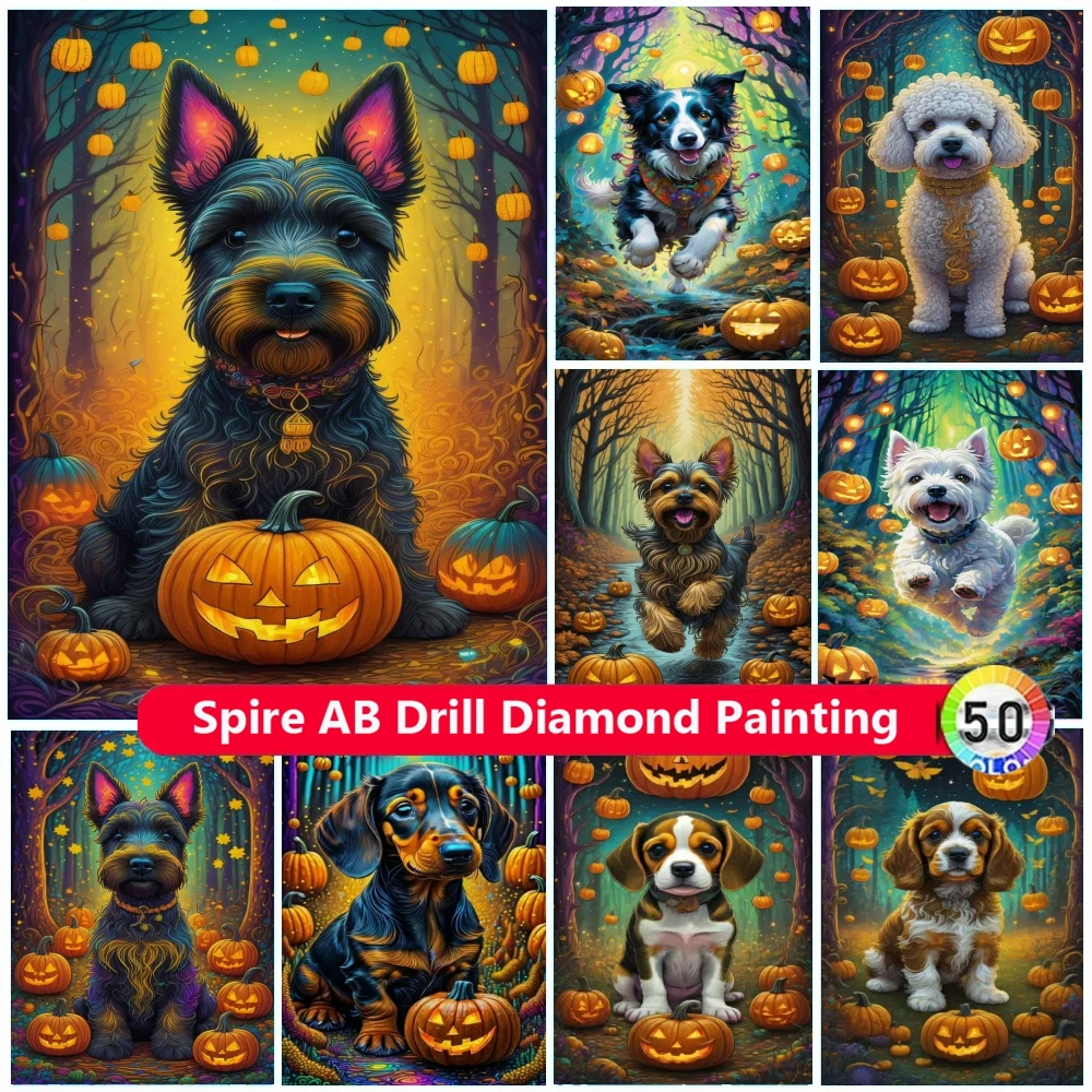 French Bulldog AB Diamond Paintings Kits Embroidery Yorkshire Terrier Pumpkin Dog Cross Stitch Mosaic Home Decor Halloween Gift