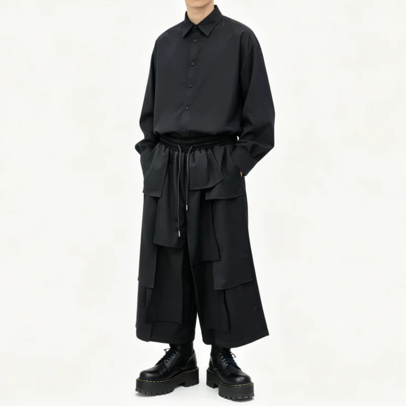 Men'S Casual Pants With Dark Irregular Patchwork, Multi-Panel Wide-Leg Pants, Unisex Loose Pants 2504
