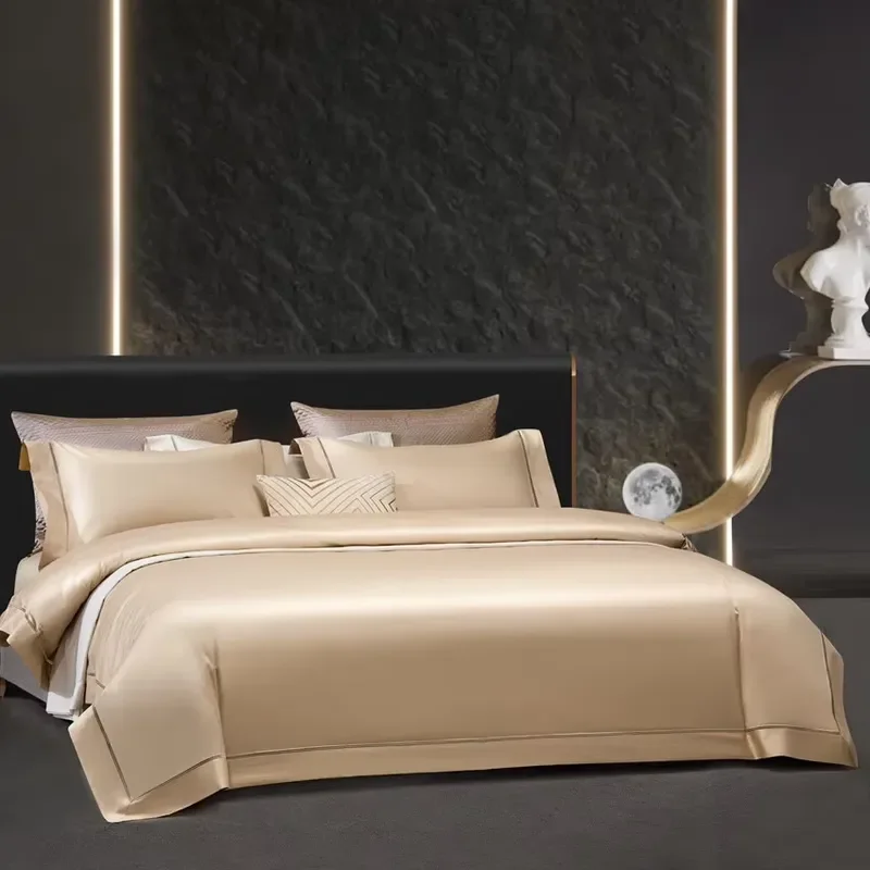 Egyptian Giza Cotton Bed Sheet champagne 4pcs Home Textiles Solid Color Duvet Cover Bedding Set Supplier