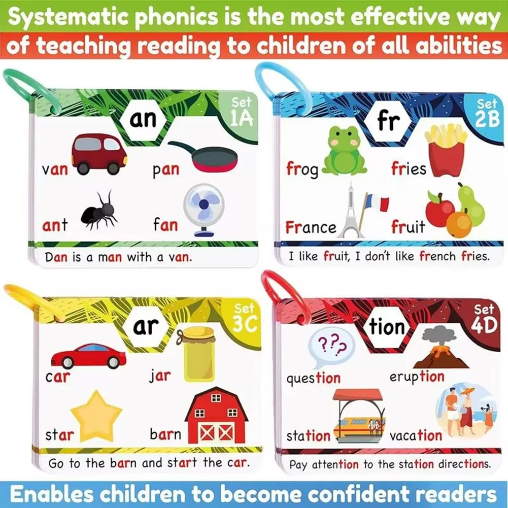 ROSQ Phonics Sight Words Flash Cards Learn to Read CVC Blends Digraphs Blends Long Vowel Sounds Games for First Second Grade