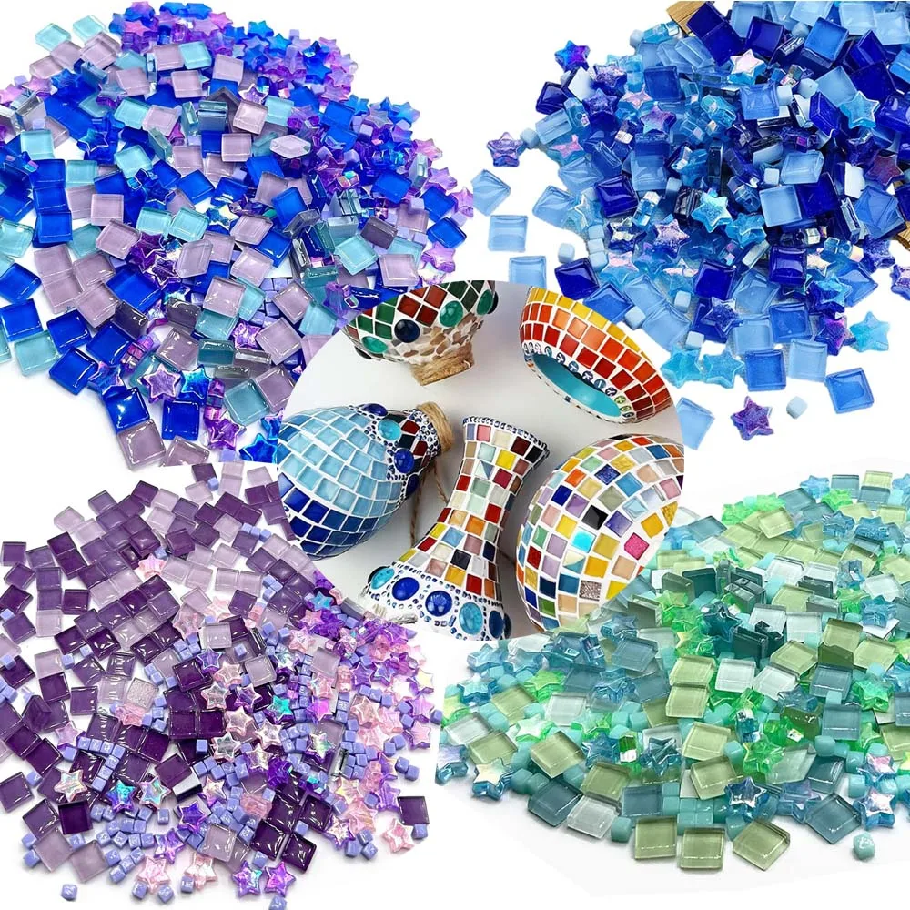 Azulejos de mosaico para manualidades, azulejos de mosaico de cristal de 56 g, colores surtidos opacos para proyectos de arte de bricolaje, fabricación de joyas, decoración del hogar