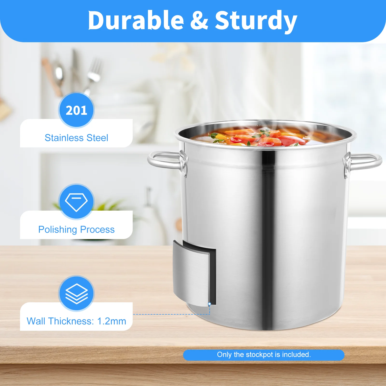 

35L Soup Bucket Stainless Steel Bucket with Lid Pot Food Grade 201 Stainless Steel for Kitchen