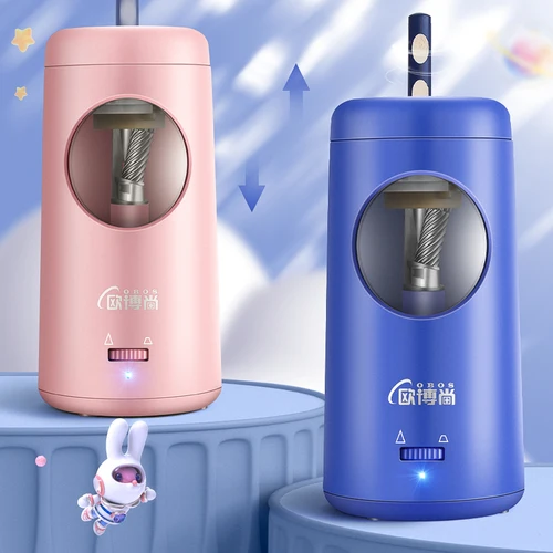 Imagen 1 del producto Sacapuntas eléctrico con carga de batería, espesor ajustable, parada automática, afilado rápido para lápices triangulares de bocetos de colores de 6-8mm