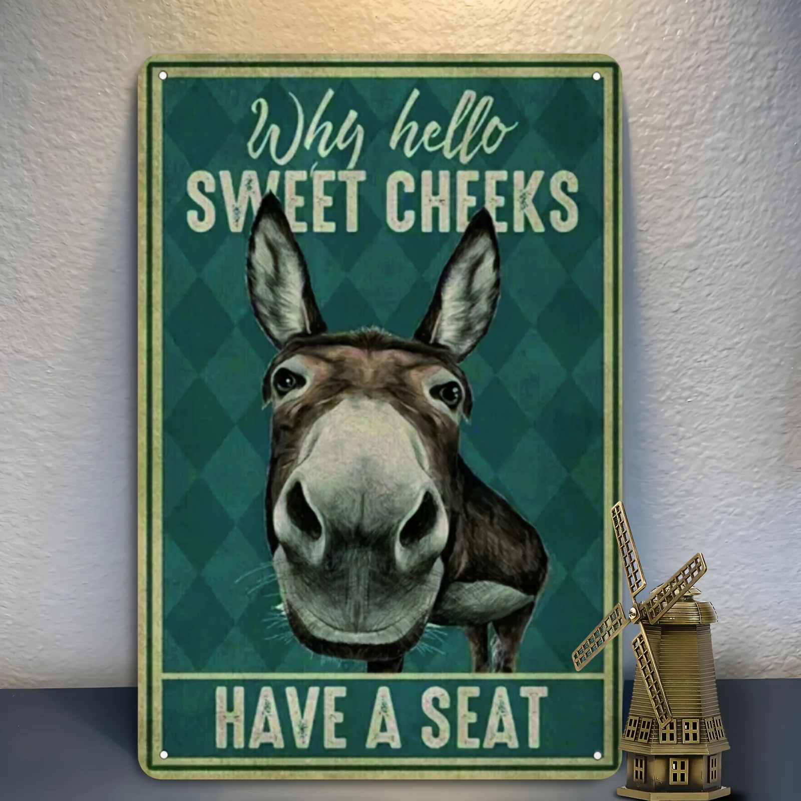 2D Flat Metal, Why Hello Sweet Cheeks Donkey Sign - Cute Donkey Wall with Cheeky Face, Room, Suitable for Home & Farmhouse Style