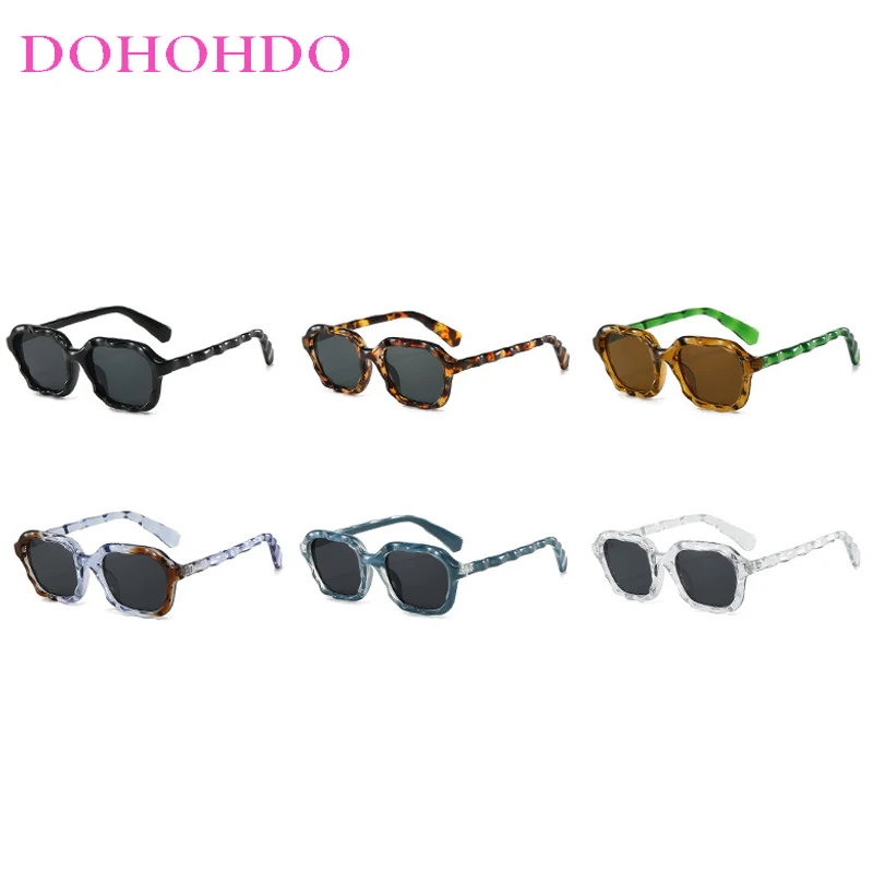 Vintage Square Unique Wave Shape Sunglasses Women Men Fashion Small Frame Design Outdoor Travel Beach Party Sun Glasses UV400