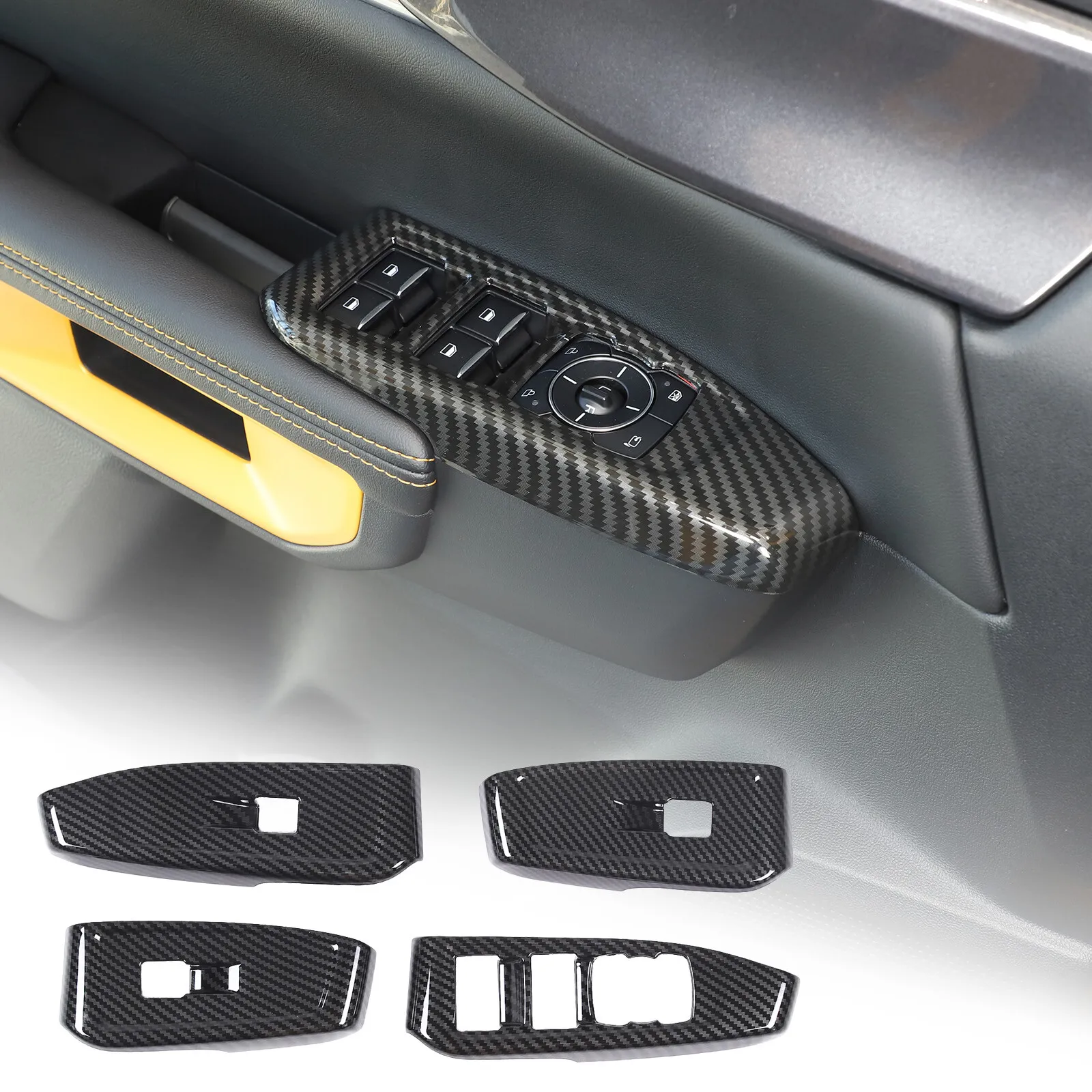 

4PCS ABS Carbon Car Window Glass Lift Trim Switch Button Panel Interior Decorative Cover For Ford Ranger Everest 2023-2025