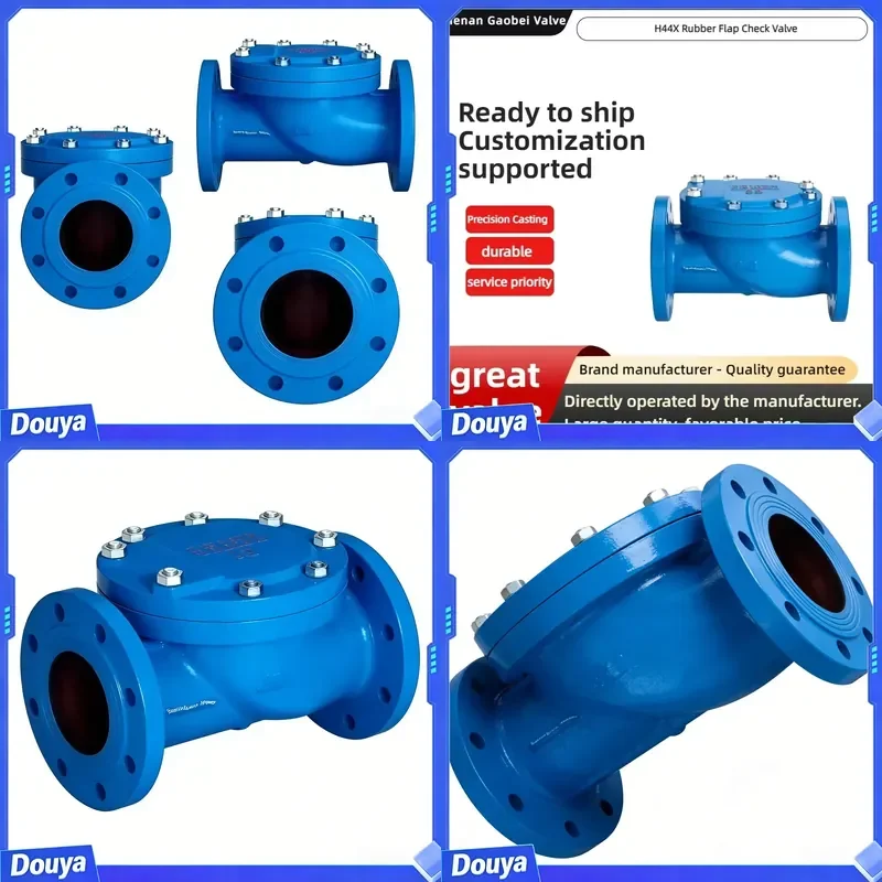 Gaobei GB H44X Flanged Swing Check Valve Cast Iron Body Single Disc Rubber Sealed DN40-DN300 Standard Water Pump Outlet