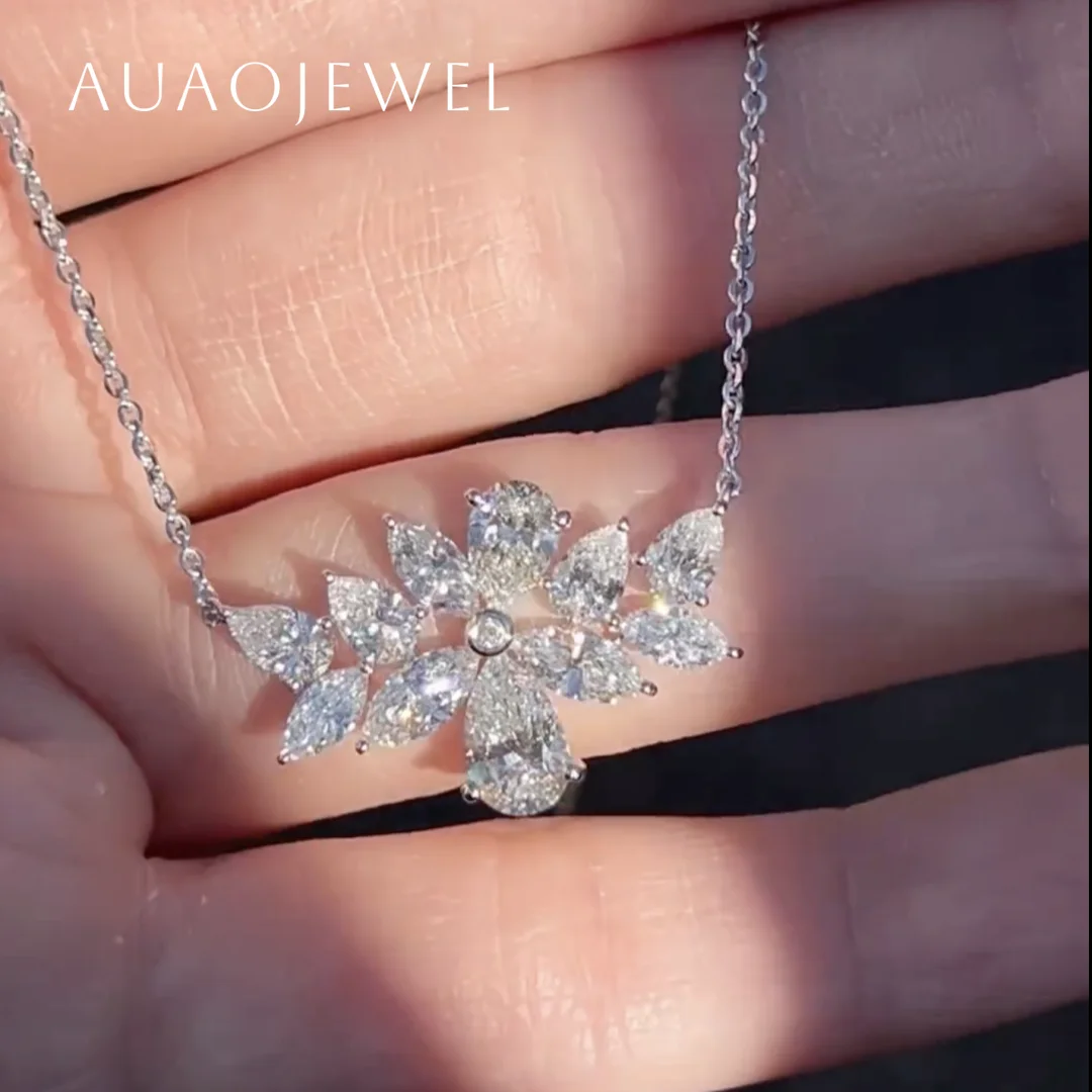 

AUAOJEWEL Moissanite Necklace 925 Sterling Silver Plated Yellow White Rose Gold Marquise Pear Cut Pendant Chain Fine Jewelry