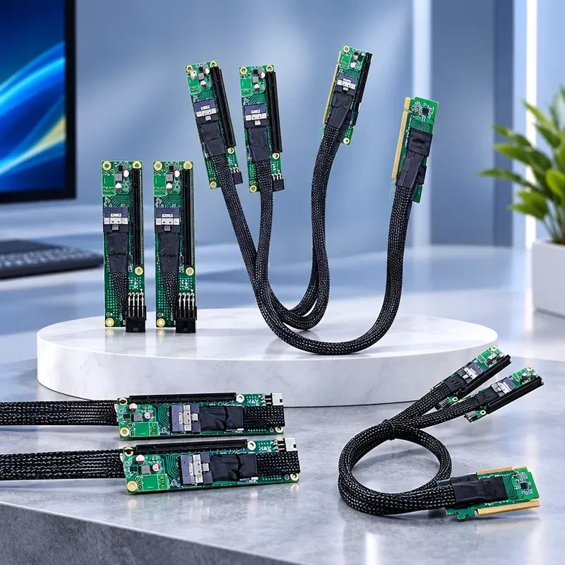 For PCIe 4.0 x16 Graphics Card Extension Cable to SFF-8654 x2 Adapter Cable High Speed Data Transfer Riser Cord for Mining