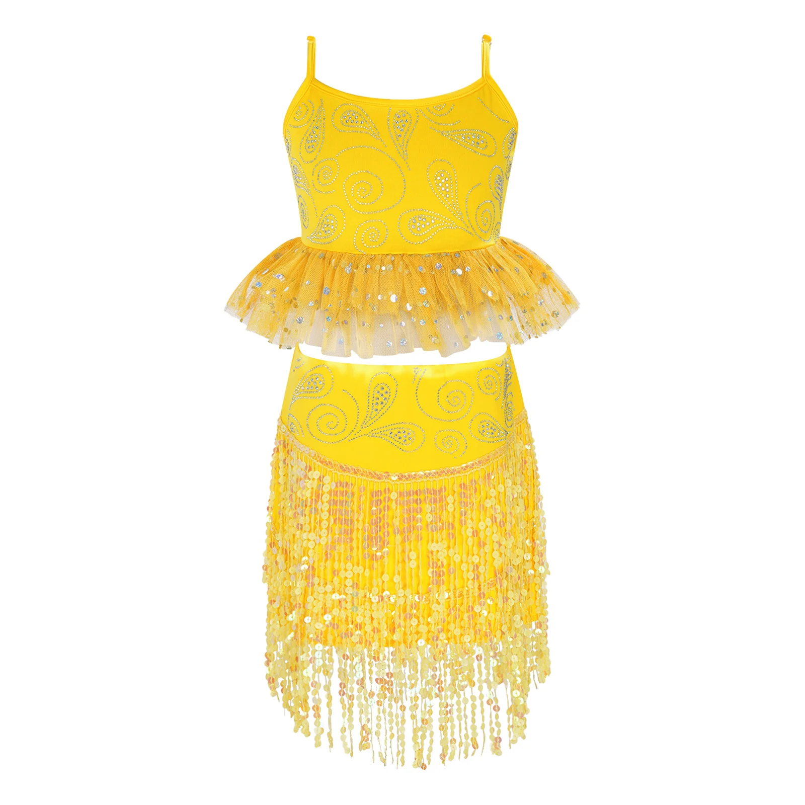 Girls Fringed Latin Dance Outfit Children Tassels Salsa Chacha CostumeDancewear Ballroom Dancing Tango Rumba Performance Dress view 5