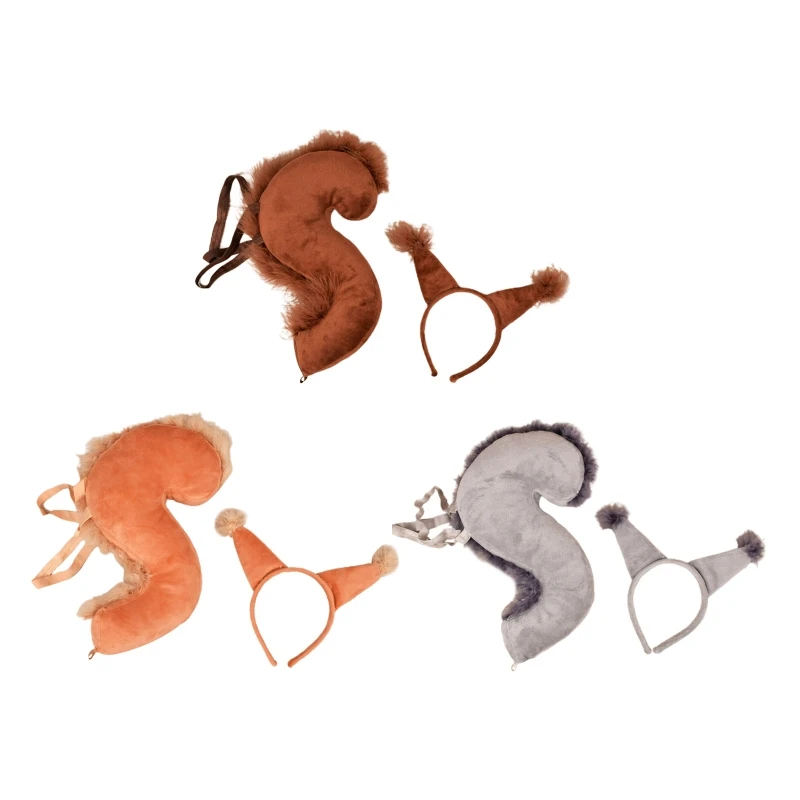 

2pcs Cartoon Squirrel Ears Shape Hairband Color Cosplay Animals Tail Accessories for Boys Girls Kid Party Headband