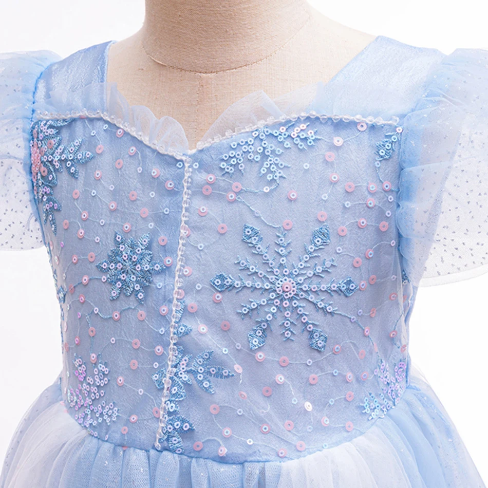 Rainha da neve feminina Cosplay Traje, Elsa, vestido de princesa, fofo, lantejoula, malha, roupas para o Carnaval, festa de Halloween, vestido de baile infantil