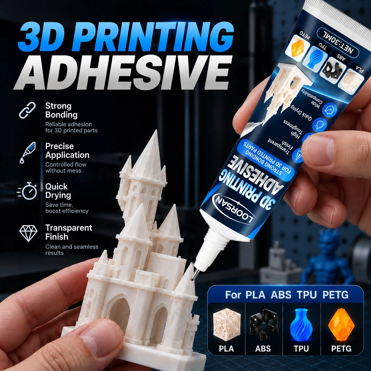 LOORSAN 3D Printing Adhesive Glue For PLA ABS TPU PETG Model Assembly Transparent Glue High Toughness Material BondingR