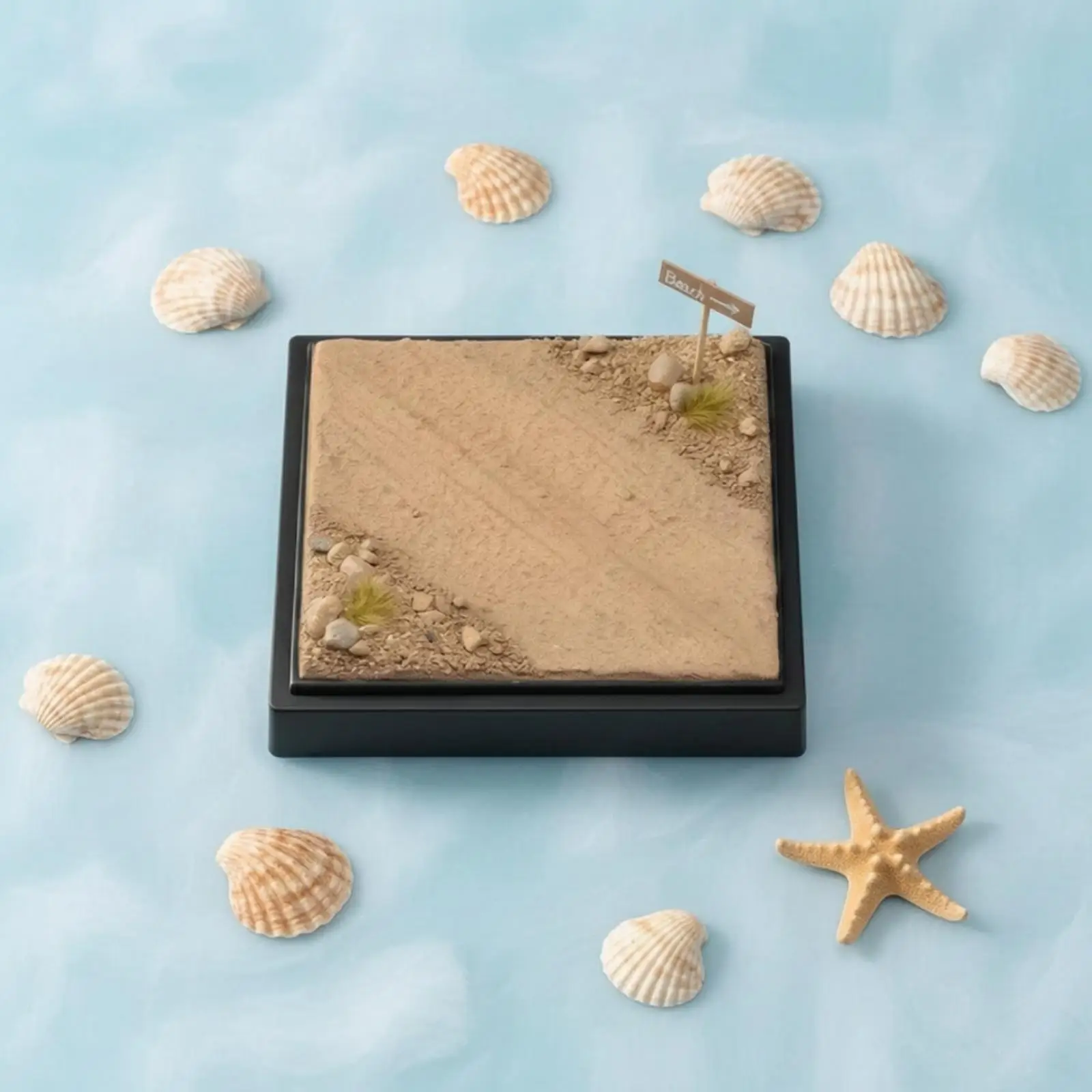 Sandy Terrain Platform with Sign Detail Realistic Mini Diorama with Black Base Simulation Scene Baseplate Textured