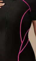 Plus Size Women's Short Sleeve One Piece Swimsuit Contrast Pink Stitching Zip Front Tummy Control Surfing Bathing Suit - Image 6