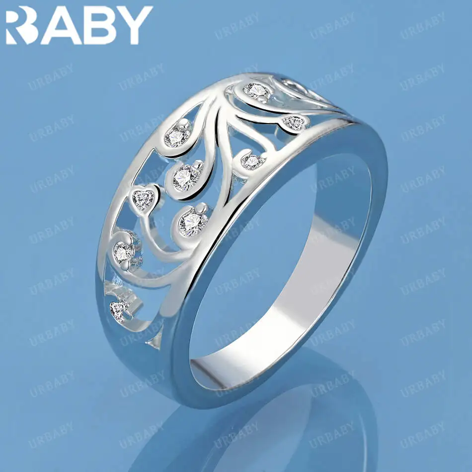 

URBABY 925 Sterling Silver Size 7-10 Zircons Hollow Ring For Women Men Fashion Jewelry Charm Grace Wedding Engagement Accessorie