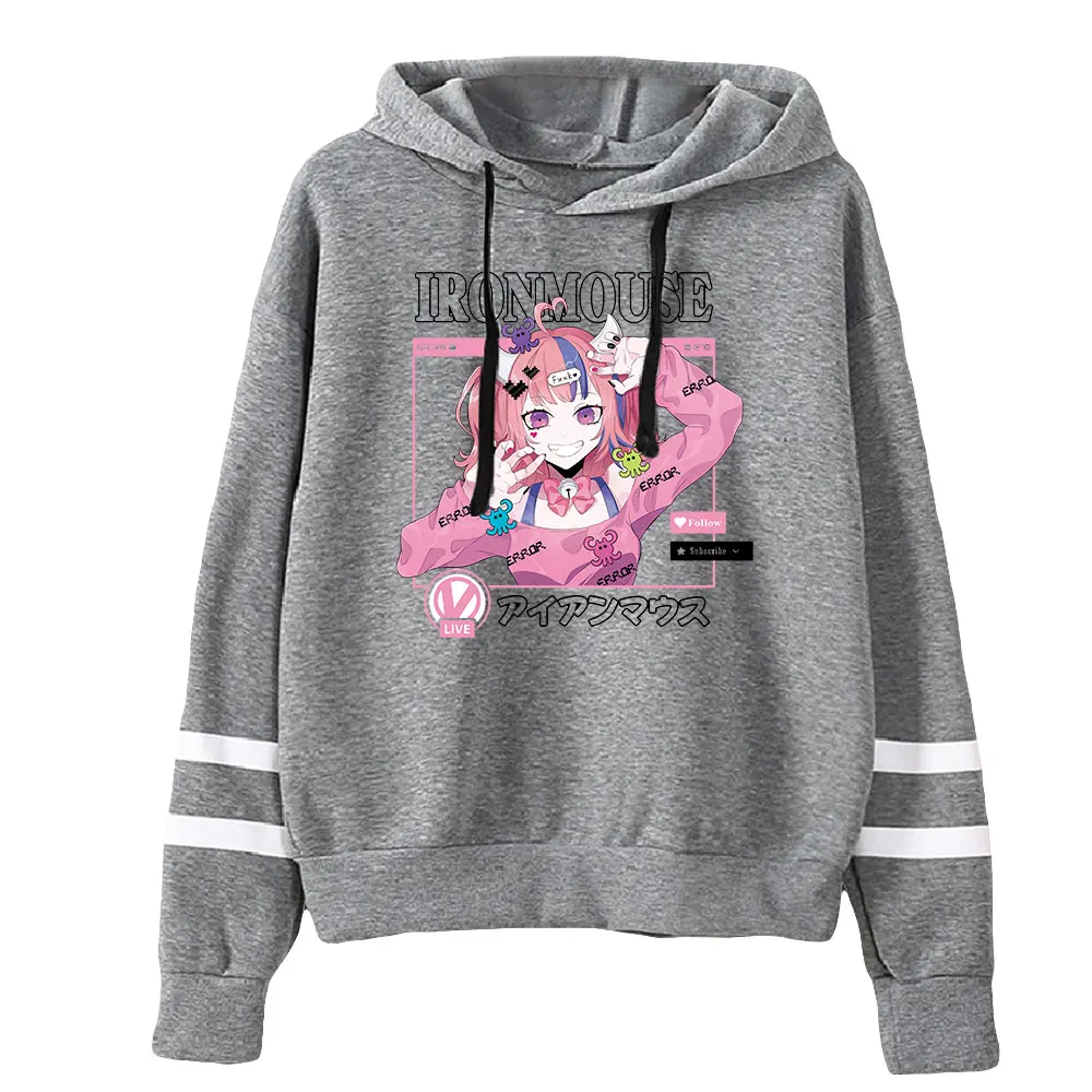 Ironmouse-Sweat à capuche VTuber unisexe sans poche pour hommes et femmes, manches PVD, Streetwear Harajuku, vêtements Anime, barres parallèles