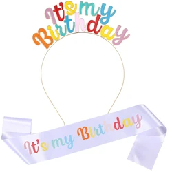 Happy Birthday Headband Alloy Candy colors Letter it’s my Birthday Headwear Girls Birthday Party photo props With Satin Sash