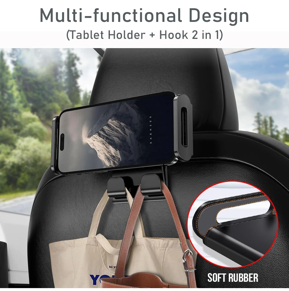Für Tesla Model 3/Y Rücksitz-Handyhalterung mit 2 Haken 360° ° Drehbarer Ständer Auto-Kopfstützenhalterung für Tablet-PC iPad Mini – Detail 9