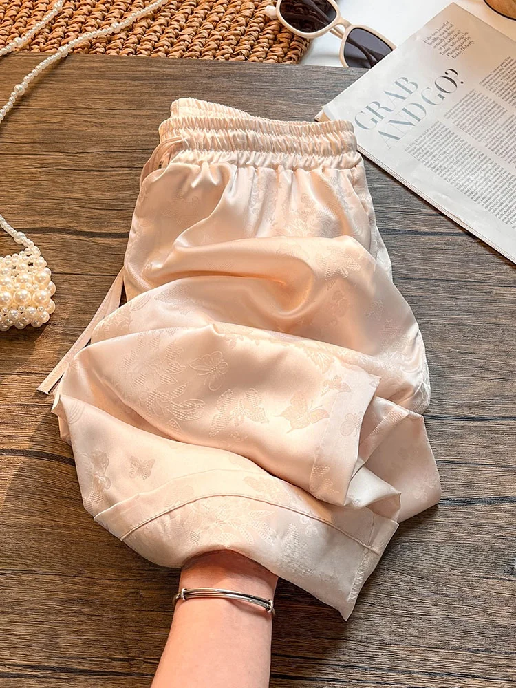 Neue Chinesische Sle Hohe Taille Drapierte Acetat Breite Bein Hosen Frauen Sommer High-End-Retro Nationalen Sle Casual Seide Hosen