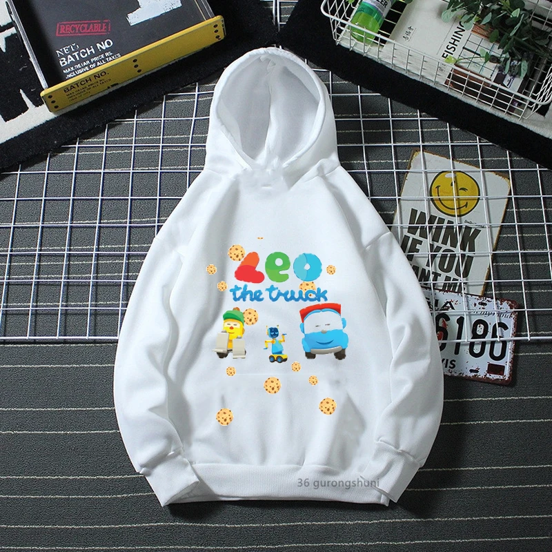 New Boys\' Hoodie Funny Leo The Truck TV Show Cartoon Printed Children\'s Hoodies Fashion Winter Long Sleeve Sweatshirt Plush Coat