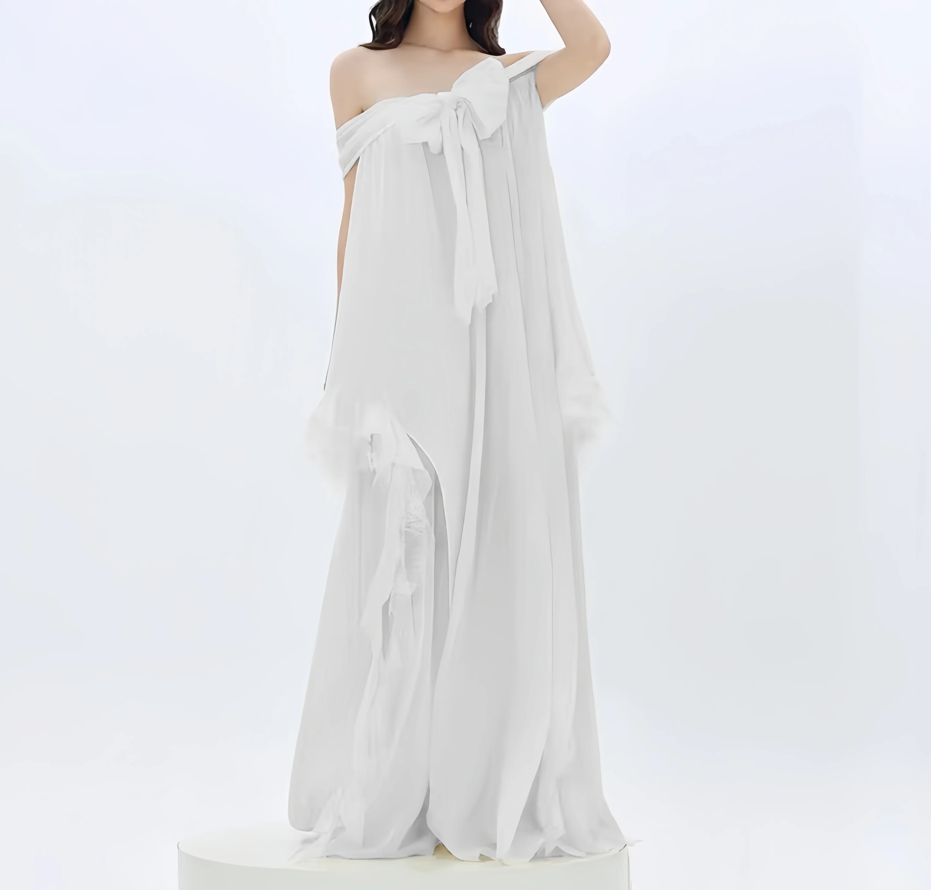 Witte schuine hals elegante jurk dames mouwloze zomervakantie chique losse vestidos bodycon ruches met flora kleding