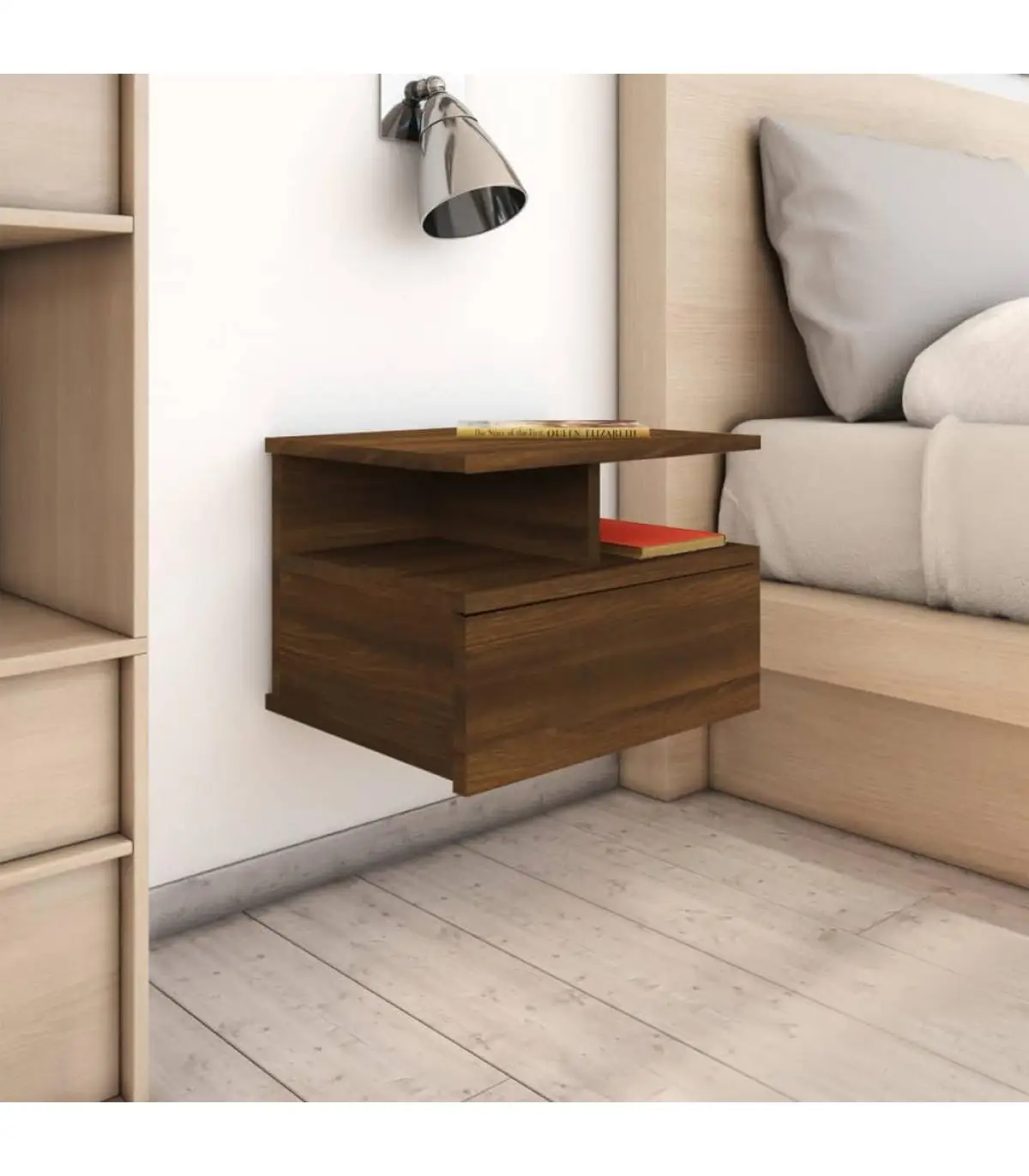 Bedside tables Floating bedside table 2 Pins wood oak brown 40x31x27 cm