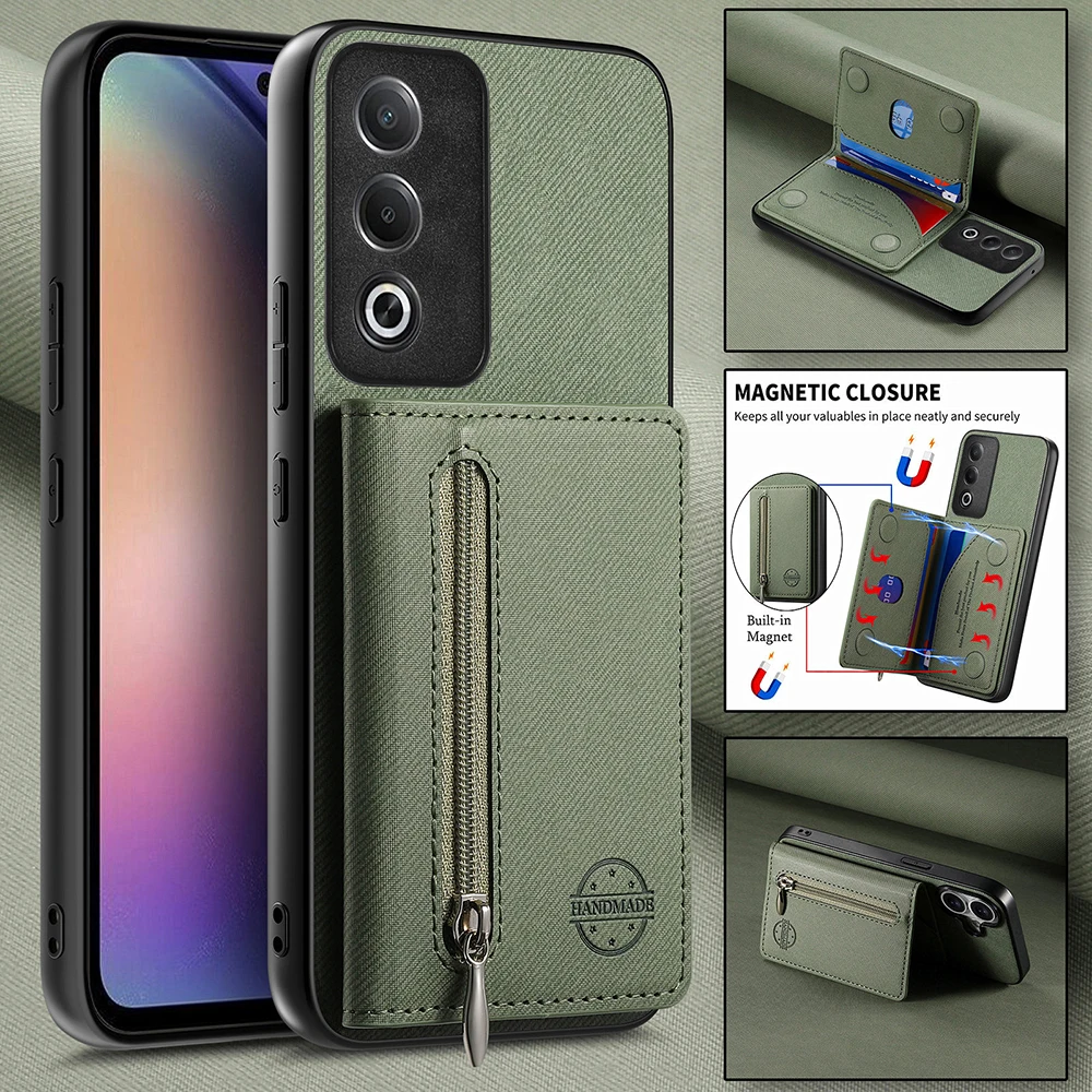 

For OPPO A5 Pro 5G 4G 2025 Zipper Wallet Case Leather Card Back Panel Funda For OPPO A5 Case Phone A5 A 5 Pro Luxury Cover