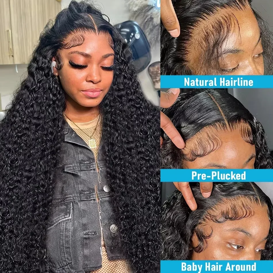 250% Density 13x6 HD Deep Wave Lace Frontal Wigs Brazilian Water Wave 30 40Inch Curly Lace Front Human Hair Wigs For Black Women