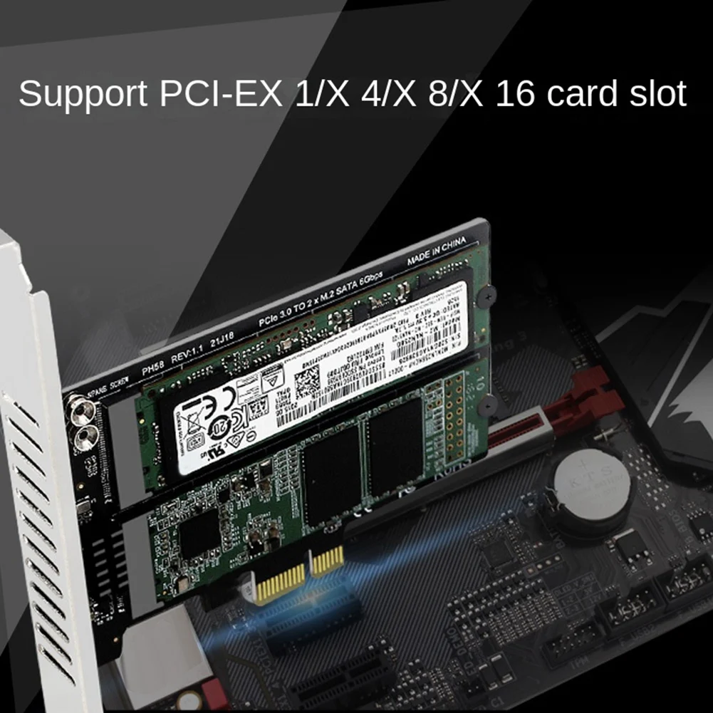A52TPH58 2 x M2 SATA to PCIE Adapter Card Double Disc Display Card RAID Splitter Expansion Card PCIe X1 to NGFF M2 SATA SSD