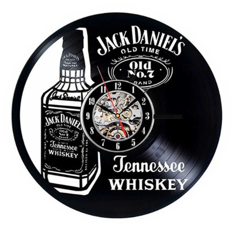 Whiskey Drink Wine Vinyl Record Wall Clock Creative Retro 16 Colors LED Clocks Home Living Bed Room Decoration