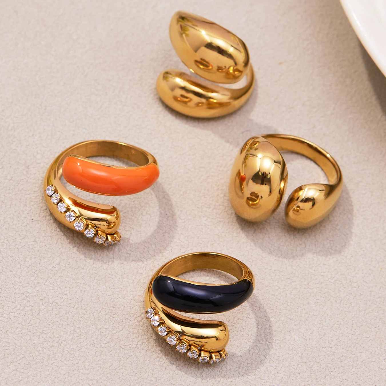 Liora الفولاذ المقاوم للصدأ 18K PVD مطلية بالذهب خواتم مفتوحة للنساء زركون الزفاف السبابة Mujer Anillos مجوهرات هدية #3