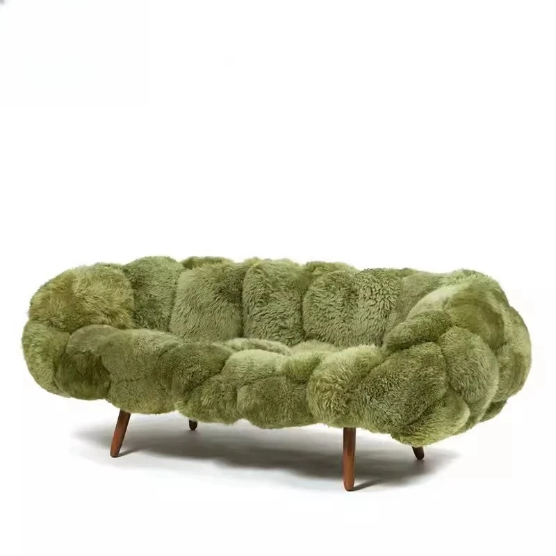 Modern creative designer personality cute soft single chair villa model house solid wood feet plush multi-person sofa