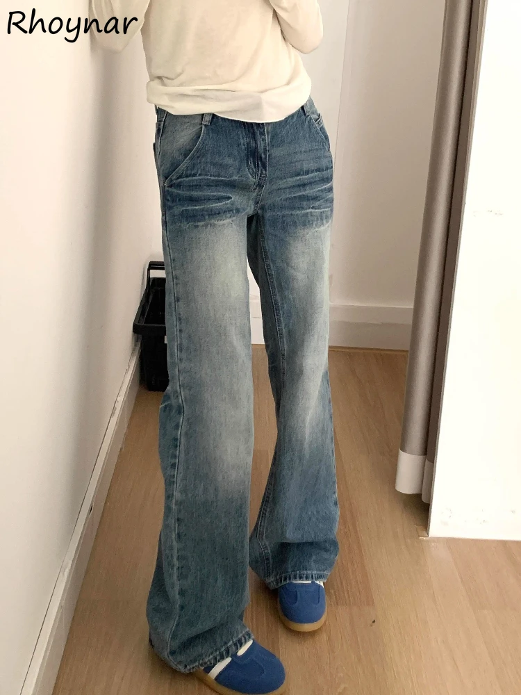 

Jeans Women Autumn Vintage American Stylish Washed Straight Designed Slender Mopping All-match Casual Streetwear College Popular