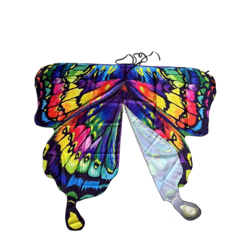 

Butterfly Wings Shawl Adult One Side Printed Colorful Gradient Halloween Wing Custome Cape Nymph Cloak Women Cosplay Dance Props