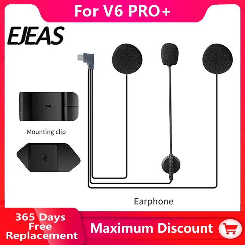 Original earphone For EJEAS Q8 V4PLUS  V6Pro+  V7 Q7  Type-C Plug helmet intercom  with Speaker Microphone Optional Clip & Base