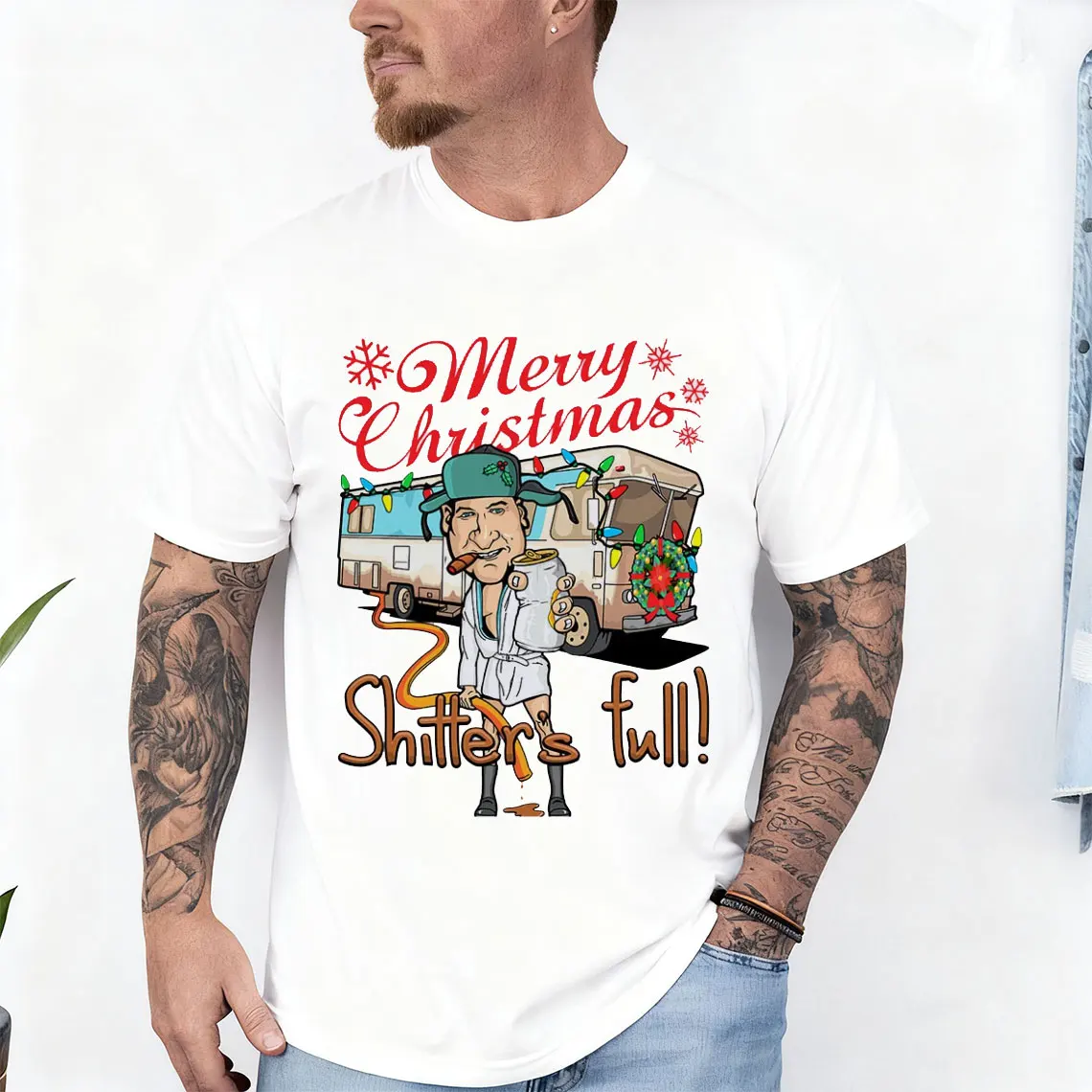 

С Рождеством блестки Полный странный мем Кузен Эдди Забавный подарок Саркастическая графическая футболка с короткими рукавами Хлопок Повседневная удобная