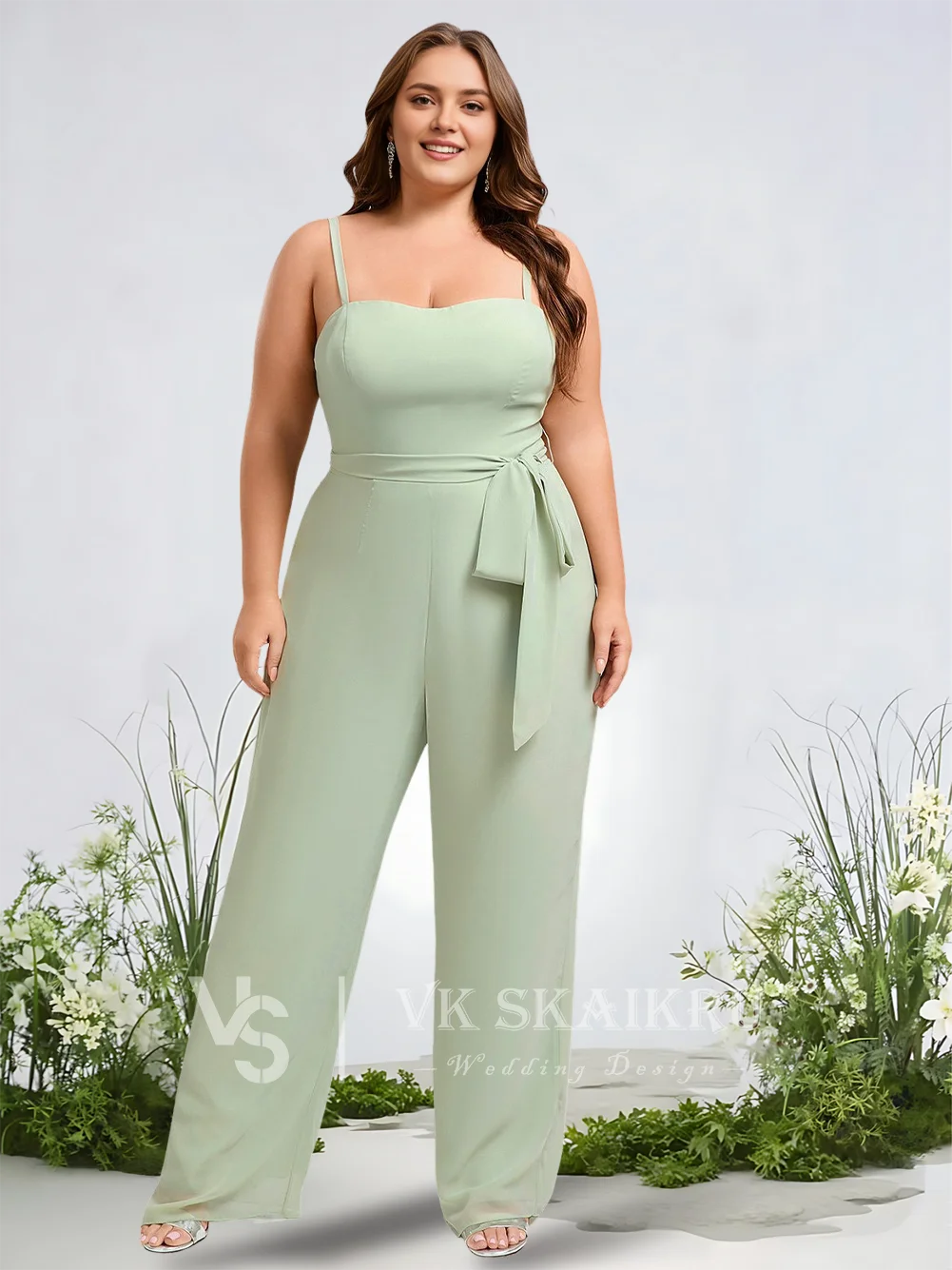 

A Chiffon Jumpsuit Bridesmaid Dresses Square Floor-Length With Spaghetti Straps Elegant Wedding Party Guest Evening Gowns 2025​