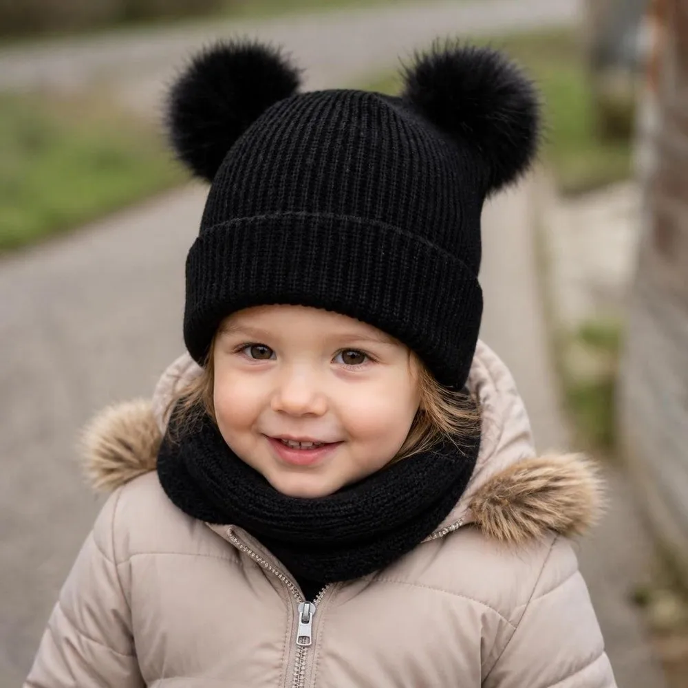 Unisex Solid Color Baby Knit Hat Pullover Style Plush Ball Infant Bonnet Warm Windproof Newborn Turban Cap Home Wear
