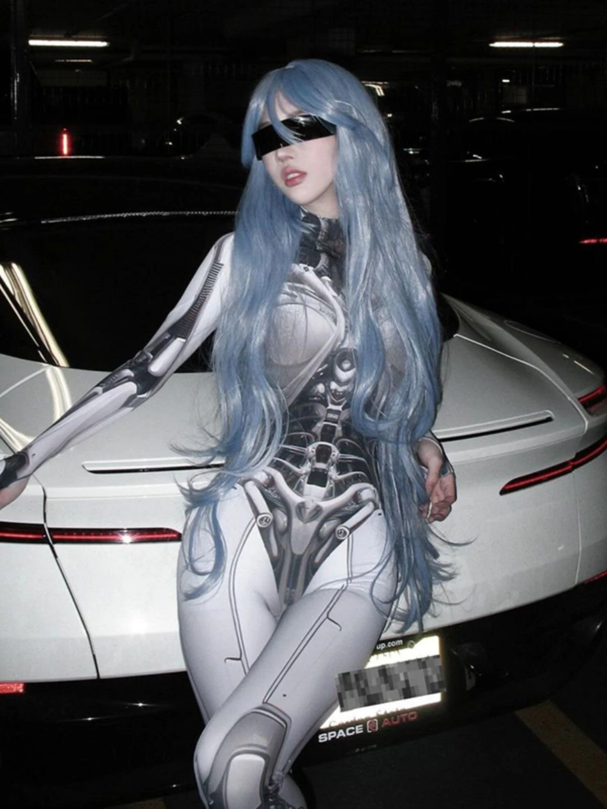 

Y2K Sexy Girl Music Festival Cyber Punk Future Mechanical Print High Elastici High Collar Long Sve Bodycon Jump...