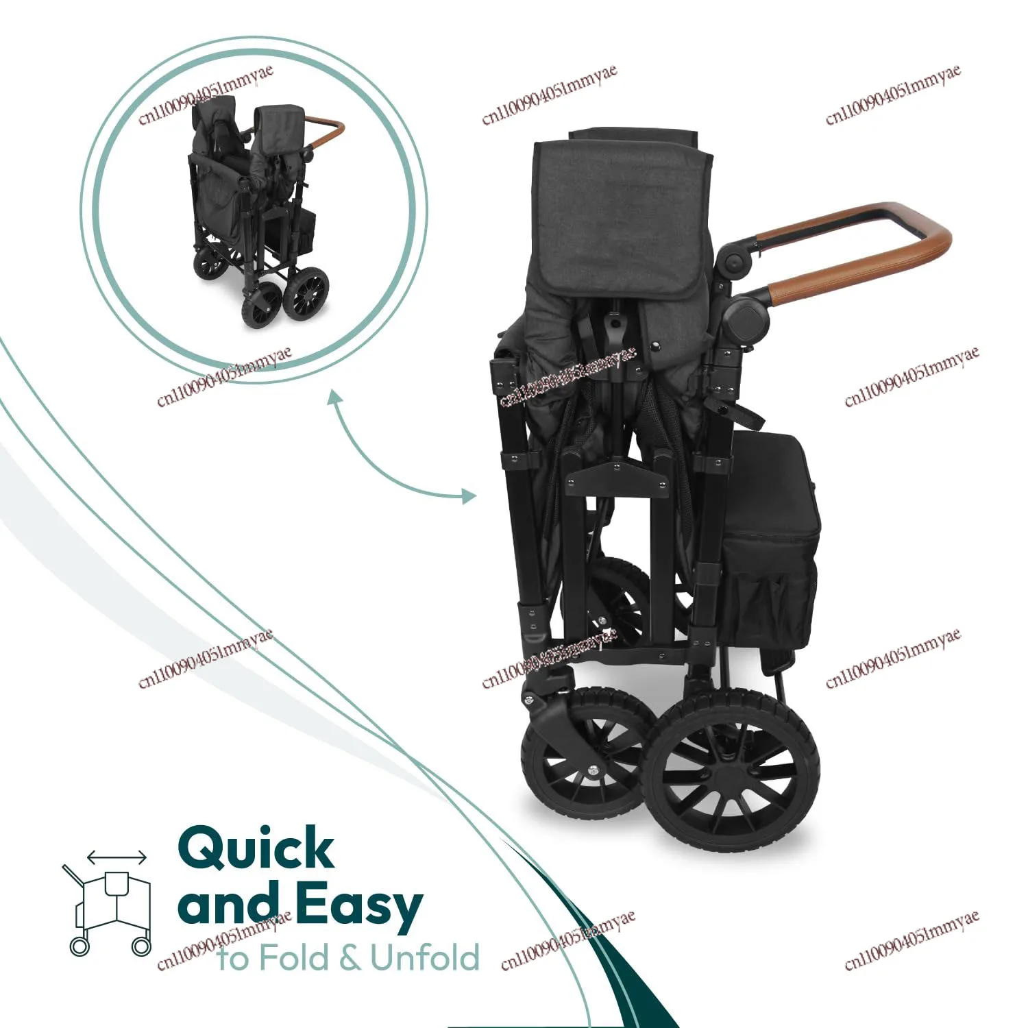 

Custom High Quality Collapsible Baby Kids 4 Seater Wagon Stroller with 5 Point Harnesses Buckle and Adjustable Sun Canopy