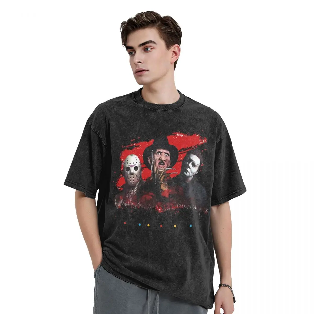 Halloween horrify Harajuku 100% Cotton Oversized Tshirt,Freddy Krueger Never Sleep Again Summer Loose Washed Tops T-Shirt
