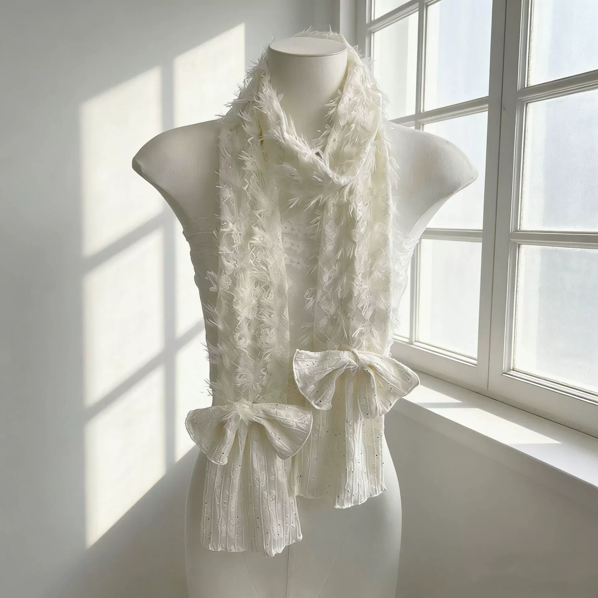 

Ladies' Spring French Ins Style Scarf Lace Thin Breathable Bow Tassel Scarf Sweet Kawaii Lolita JK Skirt Accessories Scarf