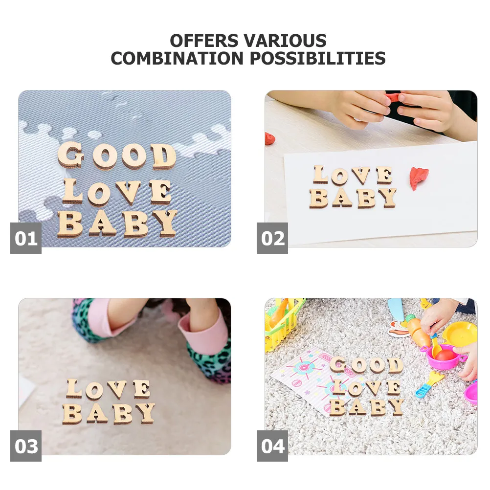 300Pcs Unfinished Wooden Alphabet Letters Uppercase DIY Craft Buttons Rustic Vintage Natural Wood Slice Shapes for Scrapbooking