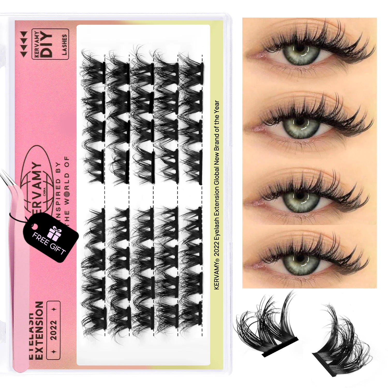 Lasvirey DIY Lash Clusters Kit Natural Cat Eye Lashes Individual Eyelashes Full Set Lashes 3D Faux Mink Lashes Extension Makeup