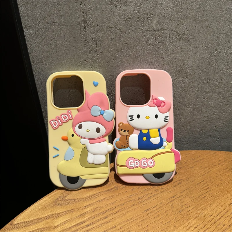 NEW Sanrio Hello Kitty My Melody 3D Phone Case For iPhone 15 14 13 12 11 Pro Max Cute Kawaii Soft Anti-Fall Silicone Back Case