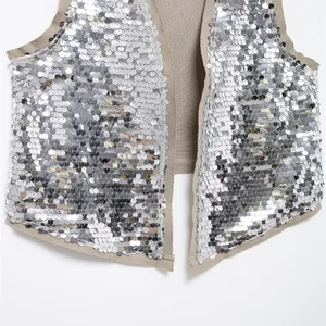 Zevity-Women's Collete ohne V-Ausschnitt, offene Nähte, Freizeit-Retro-Weste, weibliche Weste, Paillettendesign, Euro, CT6229 6 Hauptverkäufe Zevity Casacos - №6