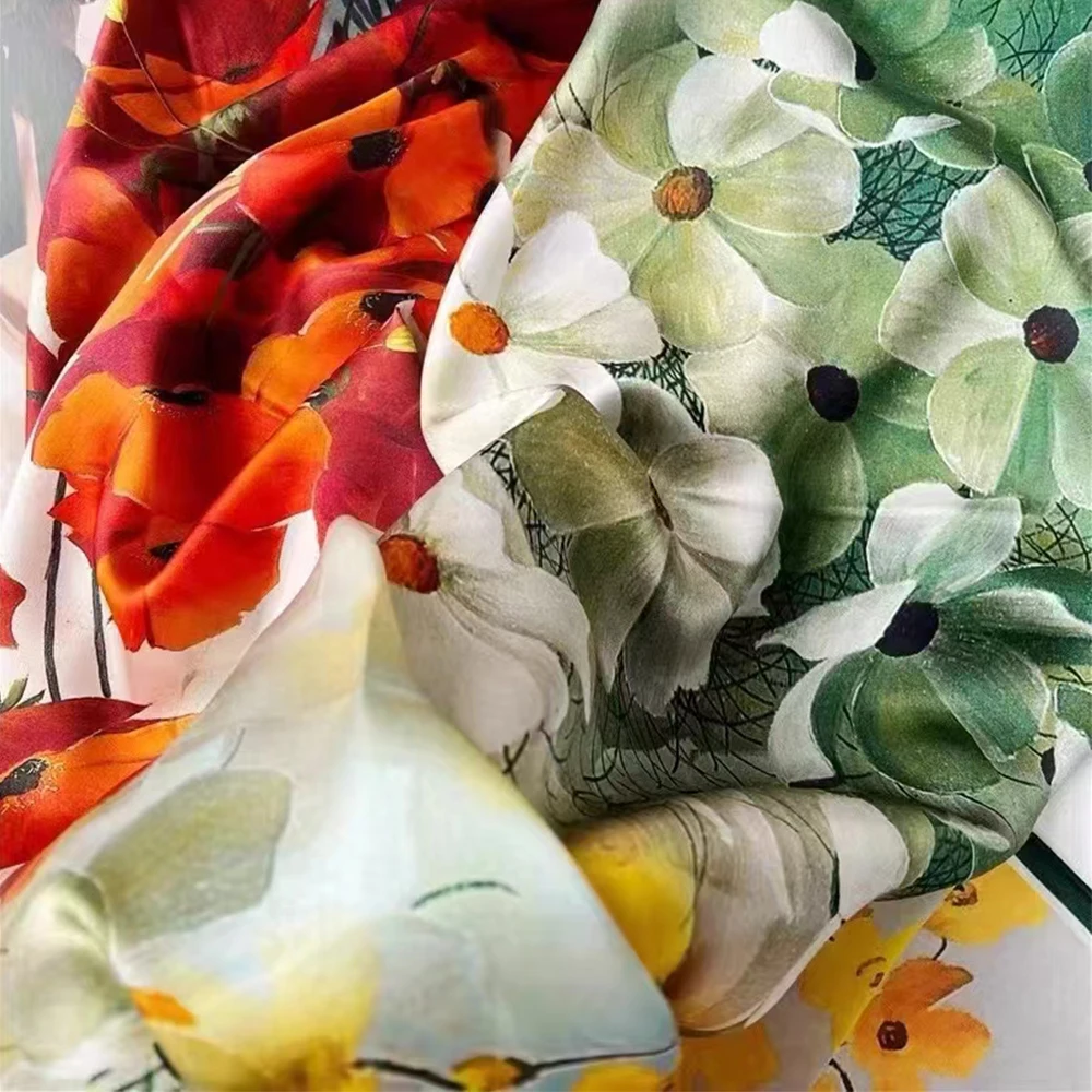 Green Red Women Natural Silk Scarf Shawl Printed Fashion Luxury 100% Pure Silk Long Scarves Elegant Floral Silk Neck Scarf Cape