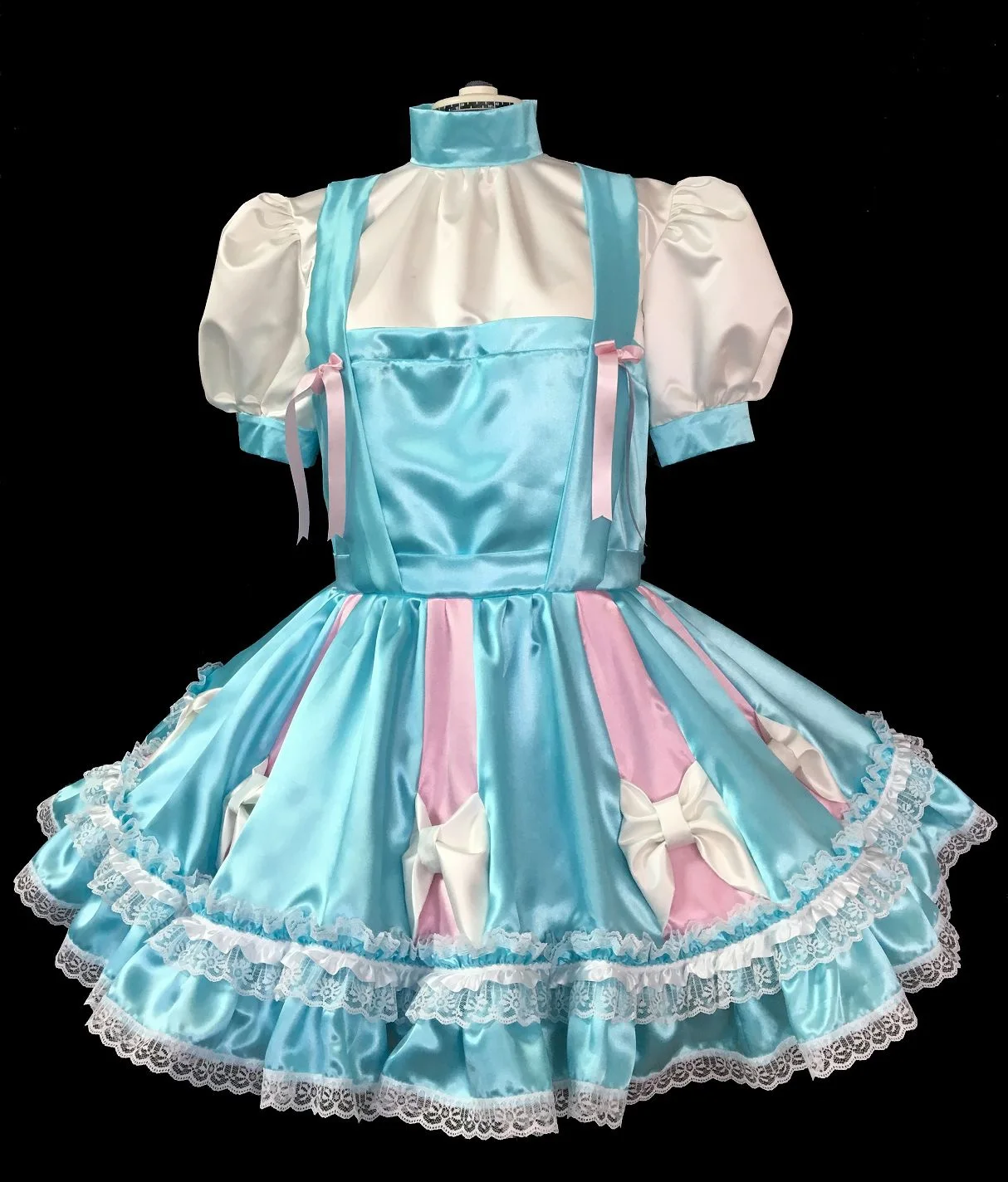 Volwassen Sissy Blauwe Boog Hoge Hals Peep Rok Kant Taart Rok Meisje Rok